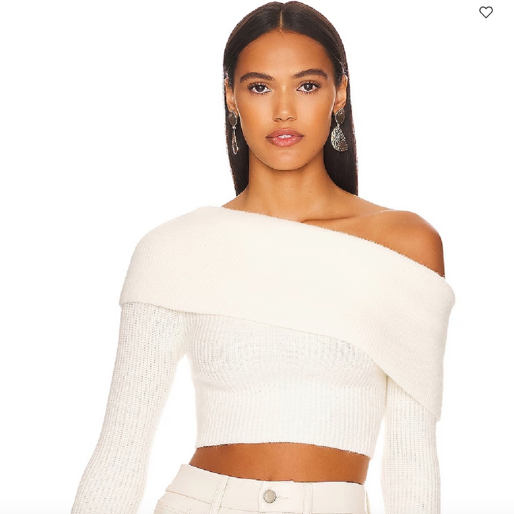 REMI x Revolve Ivory White Lindsay Knit Off Shoulder Crop Sweater Top sz XXS